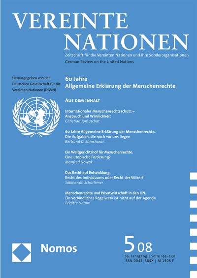 Cover of Volume: VN Vereinte Nationen Volume 56 (2008), Edition 5