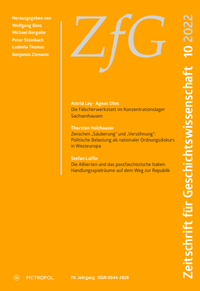Cover der Ausgabe: Zeitschrift für Geschichtswissenschaft Jahrgang 70 (2022), Heft 10