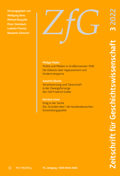 Cover der Ausgabe: Zeitschrift für Geschichtswissenschaft Jahrgang 70 (2022), Heft 3