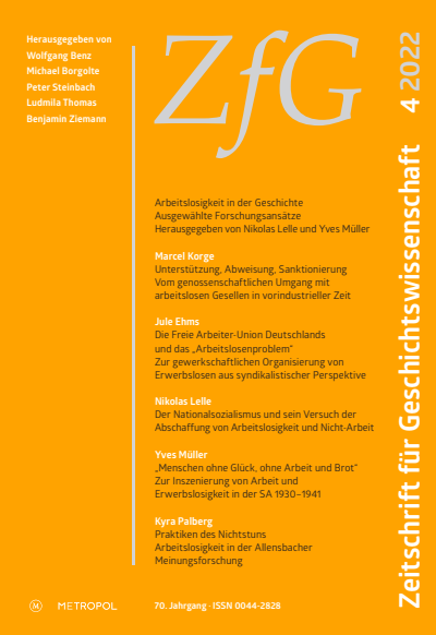 Cover der Ausgabe: Zeitschrift für Geschichtswissenschaft Jahrgang 70 (2022), Heft 4