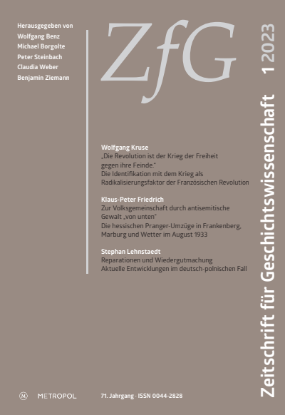Cover der Ausgabe: Zeitschrift für Geschichtswissenschaft Jahrgang 71 (2023), Heft 1