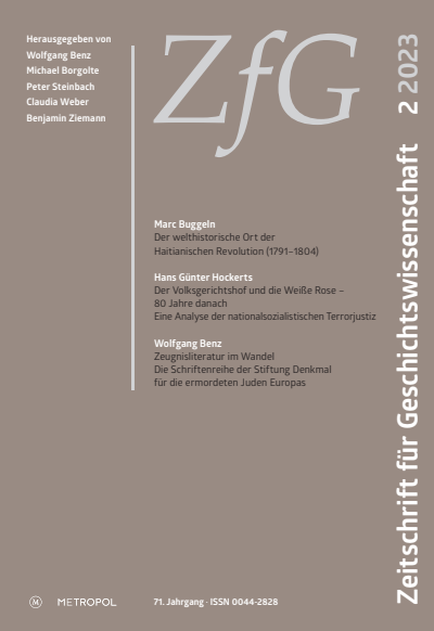 Cover der Ausgabe: Zeitschrift für Geschichtswissenschaft Jahrgang 71 (2023), Heft 2