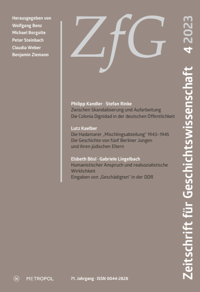 Cover der Ausgabe: Zeitschrift für Geschichtswissenschaft Jahrgang 71 (2023), Heft 4
