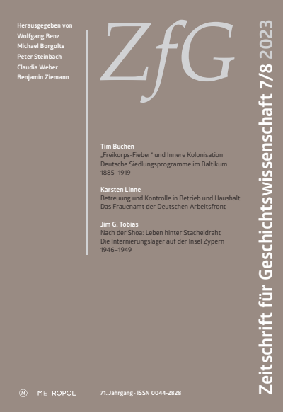 Cover der Ausgabe: Zeitschrift für Geschichtswissenschaft Jahrgang 71 (2023), Heft 7-8