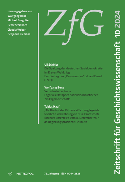 Cover der Ausgabe: Zeitschrift für Geschichtswissenschaft Jahrgang 72 (2024), Heft 10