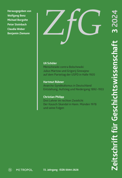 Cover der Ausgabe: Zeitschrift für Geschichtswissenschaft Jahrgang 72 (2024), Heft 3