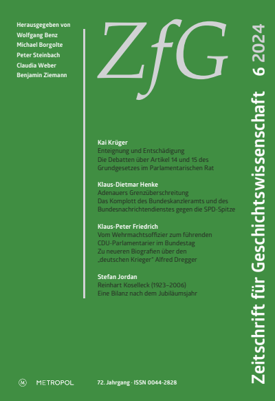 Cover der Ausgabe: Zeitschrift für Geschichtswissenschaft Jahrgang 72 (2024), Heft 6