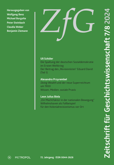 Cover der Ausgabe: Zeitschrift für Geschichtswissenschaft Jahrgang 72 (2024), Heft 7-8