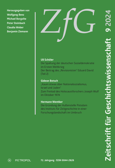 Cover der Ausgabe: Zeitschrift für Geschichtswissenschaft Jahrgang 72 (2024), Heft 9