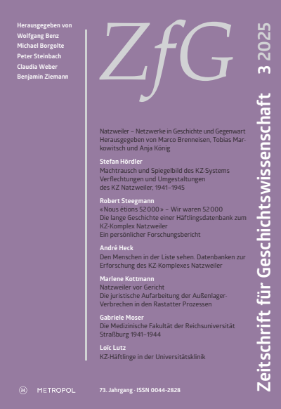 Cover der Ausgabe: Zeitschrift für Geschichtswissenschaft Jahrgang 73 (2025), Heft 3