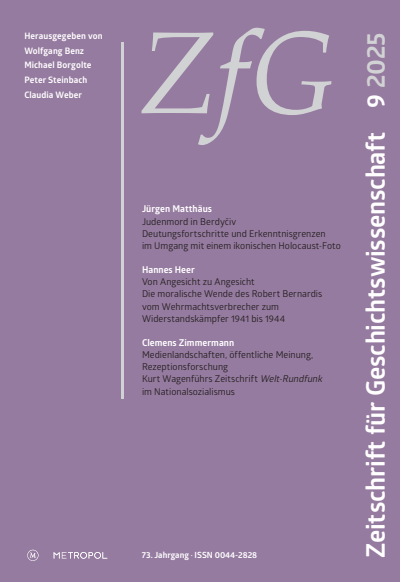 Cover der Ausgabe: Zeitschrift für Geschichtswissenschaft Jahrgang 73 (2025), Heft 9