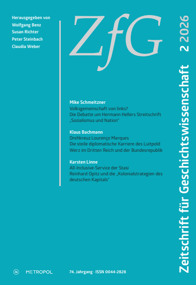 Cover der Ausgabe: Zeitschrift für Geschichtswissenschaft Jahrgang 74 (2026), Heft 2