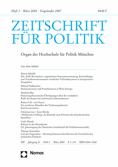 Cover der Ausgabe: ZfP Zeitschrift für Politik Jahrgang 51 (2004), Heft 1