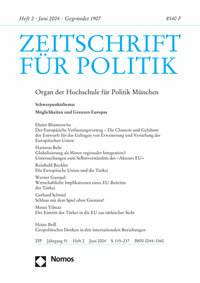 Cover der Ausgabe: ZfP Zeitschrift für Politik Jahrgang 51 (2004), Heft 2