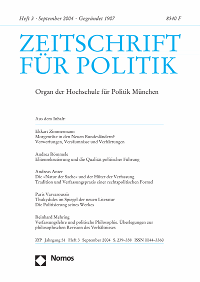 Cover der Ausgabe: ZfP Zeitschrift für Politik Jahrgang 51 (2004), Heft 3