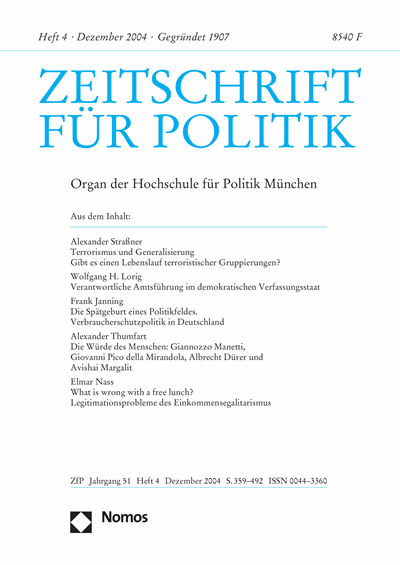 Cover der Ausgabe: ZfP Zeitschrift für Politik Jahrgang 51 (2004), Heft 4