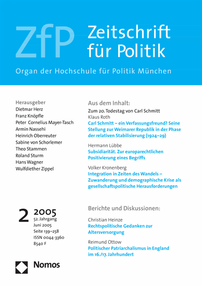 Cover der Ausgabe: ZfP Zeitschrift für Politik Jahrgang 52 (2005), Heft 2