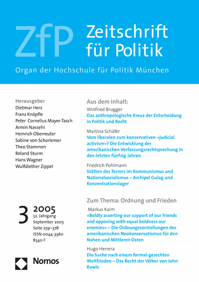 Cover der Ausgabe: ZfP Zeitschrift für Politik Jahrgang 52 (2005), Heft 3