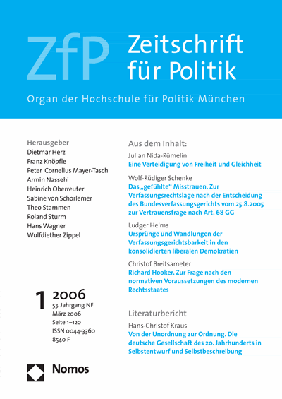 Cover der Ausgabe: ZfP Zeitschrift für Politik Jahrgang 53 (2006), Heft 1