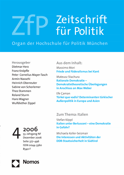 Cover der Ausgabe: ZfP Zeitschrift für Politik Jahrgang 53 (2006), Heft 4