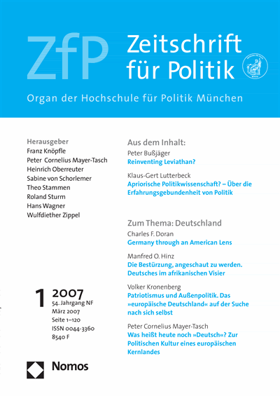 Cover der Ausgabe: ZfP Zeitschrift für Politik Jahrgang 54 (2007), Heft 1