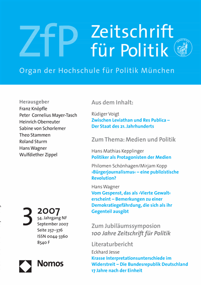 Cover der Ausgabe: ZfP Zeitschrift für Politik Jahrgang 54 (2007), Heft 3