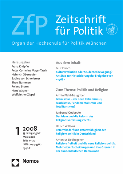 Cover der Ausgabe: ZfP Zeitschrift für Politik Jahrgang 55 (2008), Heft 1