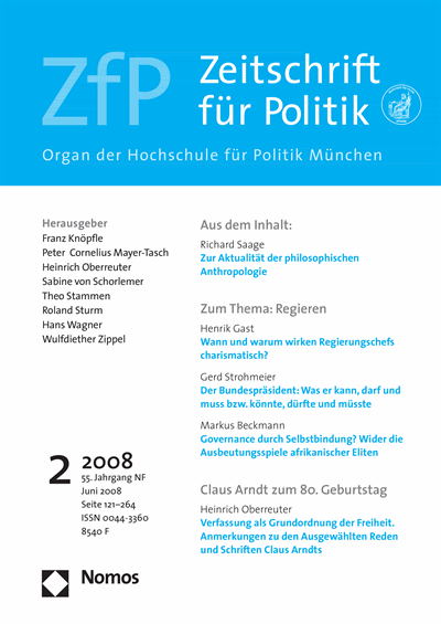 Cover der Ausgabe: ZfP Zeitschrift für Politik Jahrgang 55 (2008), Heft 2