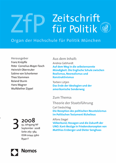 Cover der Ausgabe: ZfP Zeitschrift für Politik Jahrgang 55 (2008), Heft 3