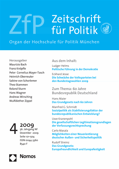 Cover der Ausgabe: ZfP Zeitschrift für Politik Jahrgang 56 (2009), Heft 4