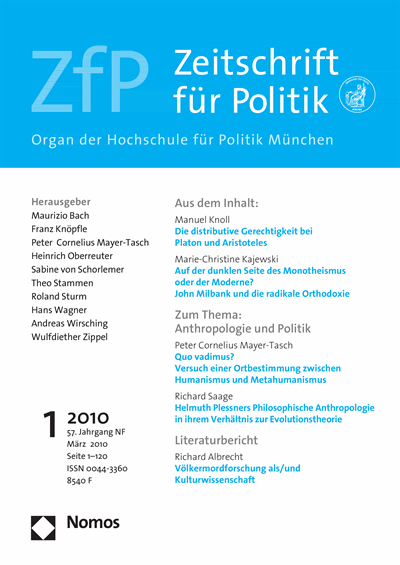 Cover der Ausgabe: ZfP Zeitschrift für Politik Jahrgang 57 (2010), Heft 1