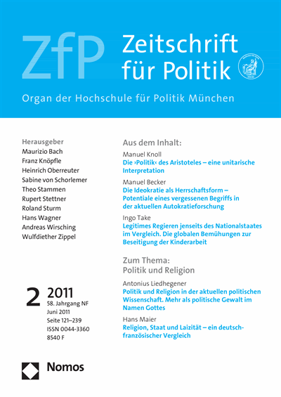 Cover der Ausgabe: ZfP Zeitschrift für Politik Jahrgang 58 (2011), Heft 2