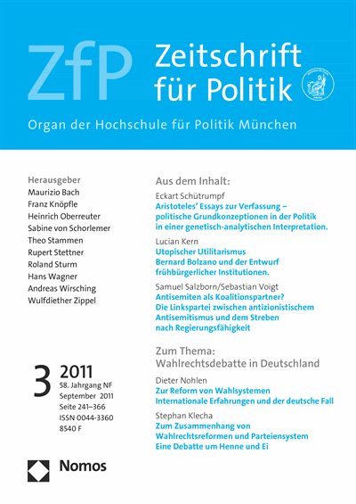 Cover der Ausgabe: ZfP Zeitschrift für Politik Jahrgang 58 (2011), Heft 3