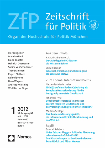 Cover der Ausgabe: ZfP Zeitschrift für Politik Jahrgang 59 (2012), Heft 1