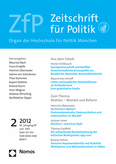Cover der Ausgabe: ZfP Zeitschrift für Politik Jahrgang 59 (2012), Heft 2