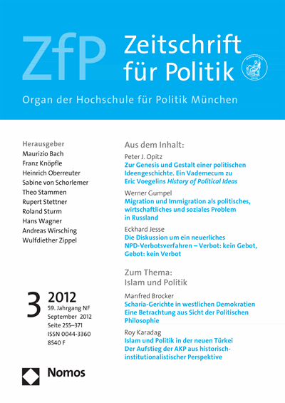 Cover der Ausgabe: ZfP Zeitschrift für Politik Jahrgang 59 (2012), Heft 3