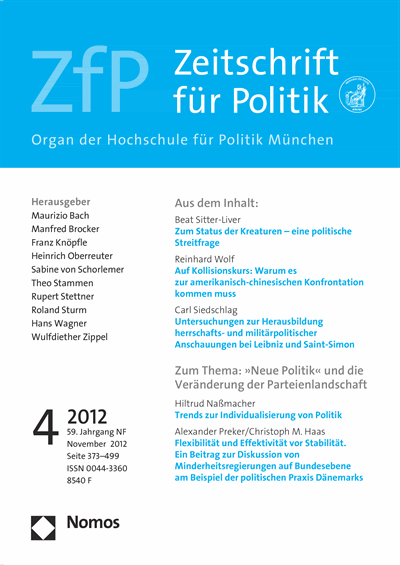 Cover der Ausgabe: ZfP Zeitschrift für Politik Jahrgang 59 (2012), Heft 4
