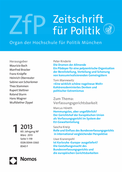 Cover der Ausgabe: ZfP Zeitschrift für Politik Jahrgang 60 (2013), Heft 1