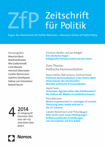 Cover der Ausgabe: ZfP Zeitschrift für Politik Jahrgang 61 (2014), Heft 4