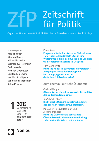 Cover der Ausgabe: ZfP Zeitschrift für Politik Jahrgang 62 (2015), Heft 1