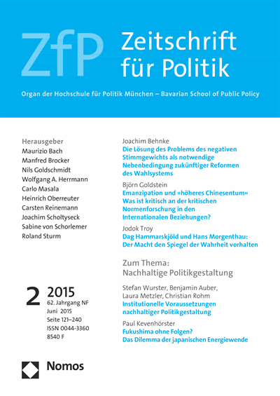Cover der Ausgabe: ZfP Zeitschrift für Politik Jahrgang 62 (2015), Heft 2