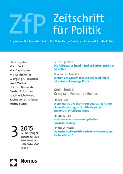 Cover der Ausgabe: ZfP Zeitschrift für Politik Jahrgang 62 (2015), Heft 3