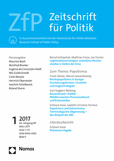 Cover der Ausgabe: ZfP Zeitschrift für Politik Jahrgang 64 (2017), Heft 1