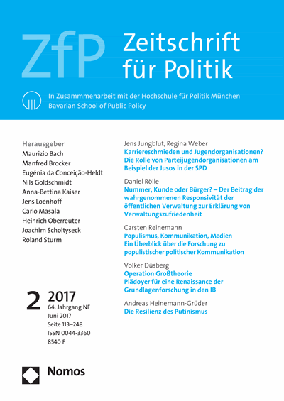 Cover der Ausgabe: ZfP Zeitschrift für Politik Jahrgang 64 (2017), Heft 2
