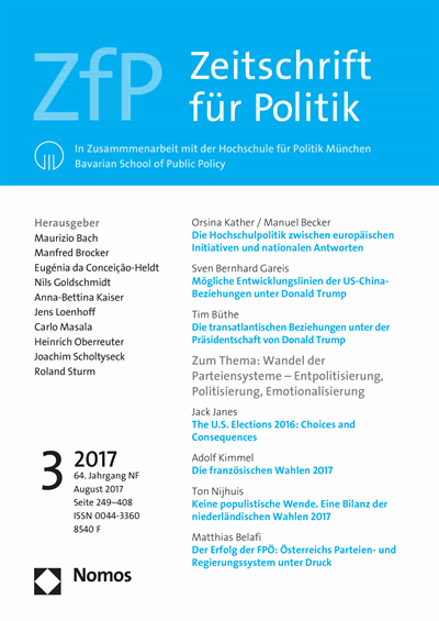 Cover der Ausgabe: ZfP Zeitschrift für Politik Jahrgang 64 (2017), Heft 3