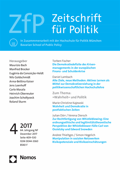Cover der Ausgabe: ZfP Zeitschrift für Politik Jahrgang 64 (2017), Heft 4