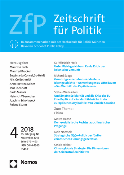 Cover der Ausgabe: ZfP Zeitschrift für Politik Jahrgang 65 (2018), Heft 4