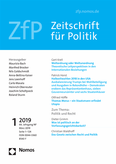 Cover der Ausgabe: ZfP Zeitschrift für Politik Jahrgang 66 (2019), Heft 1