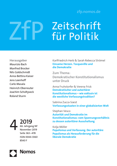 Cover der Ausgabe: ZfP Zeitschrift für Politik Jahrgang 66 (2019), Heft 4