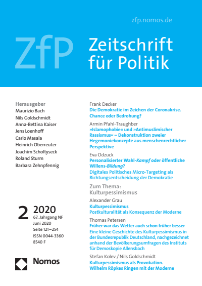 Cover der Ausgabe: ZfP Zeitschrift für Politik Jahrgang 67 (2020), Heft 2